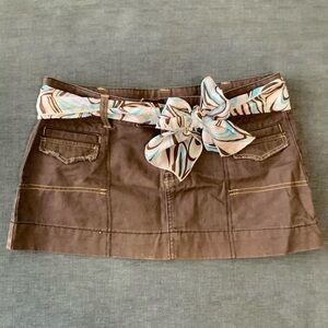 Taunt Brown Mini Skirt with Patterned Belt